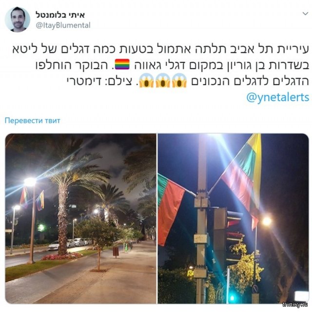 Во время подготовки к ЛГБТ-параду в Тель-Авиве развесили не те флаги (3 фото)