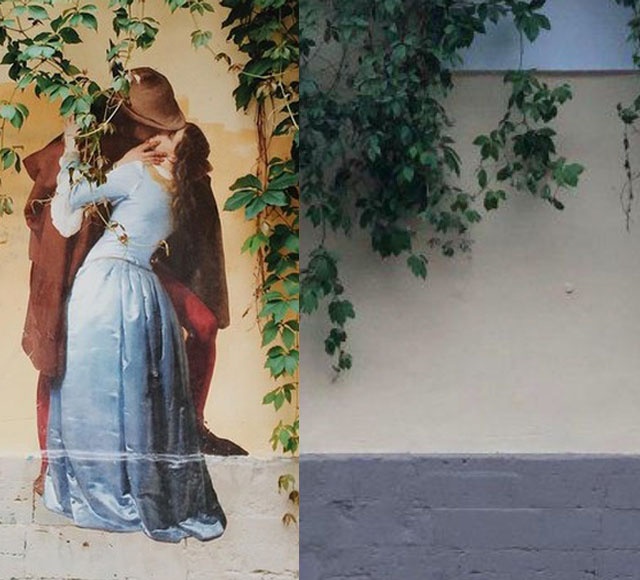 Стрит-арт "Поцелуй" на Стремянной в Санкт-Петербурге был уничтожен (3 фото)