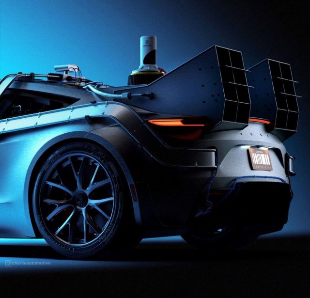 Tesla Roadster вместо DeLorean из фильма "Назад в будущее" (7 фото)