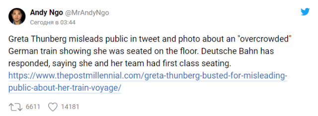 Грета Тунберг выложила снимок на полу "переполненного поезда" и опозорилась (6 фото)