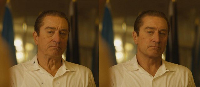Главные герои фильма "Ирландец" до и после компьютерного омоложения (6 фото)