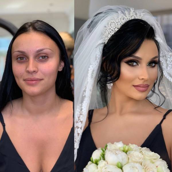 Невеста до и после макияжа