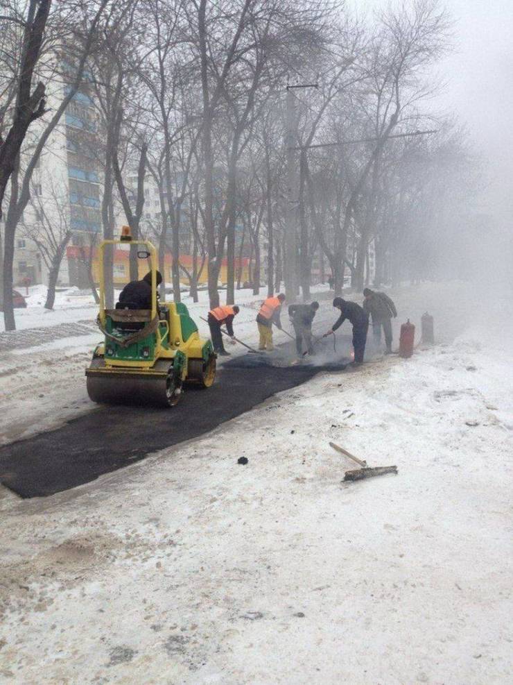 Укладка асфальта на снег