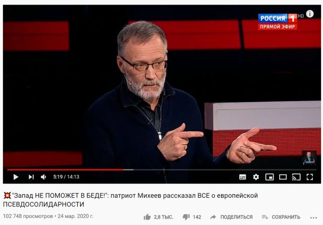 Безумные заголовки шоу "Вечер с Владимиром Соловьевым" в YouTube