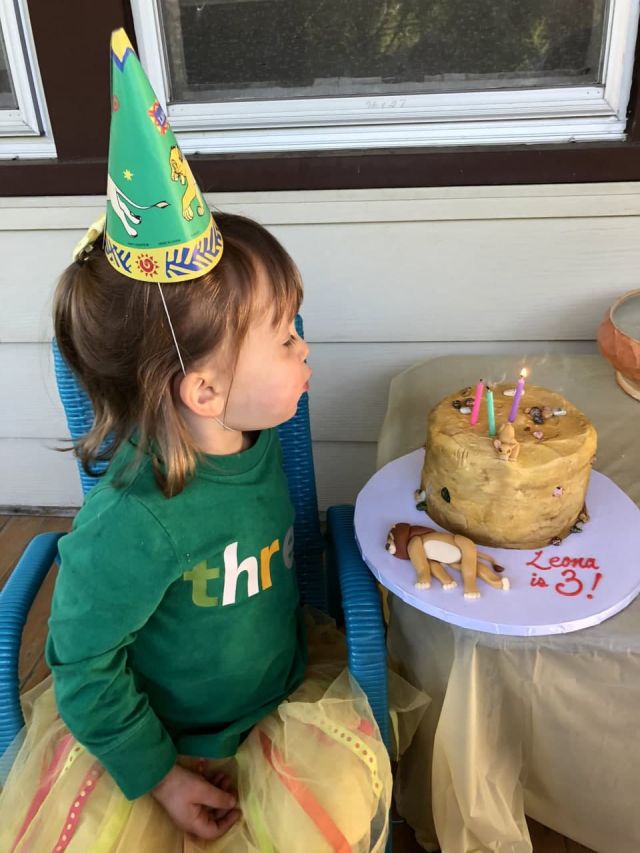 девочка задувает свечи на торте