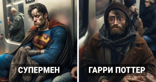 "Усталые и грустные": известные герои разных киновселенных в образе пассажиров метро