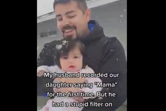 Парень снял на видео первые слова дочери, но случайно включил фильтр